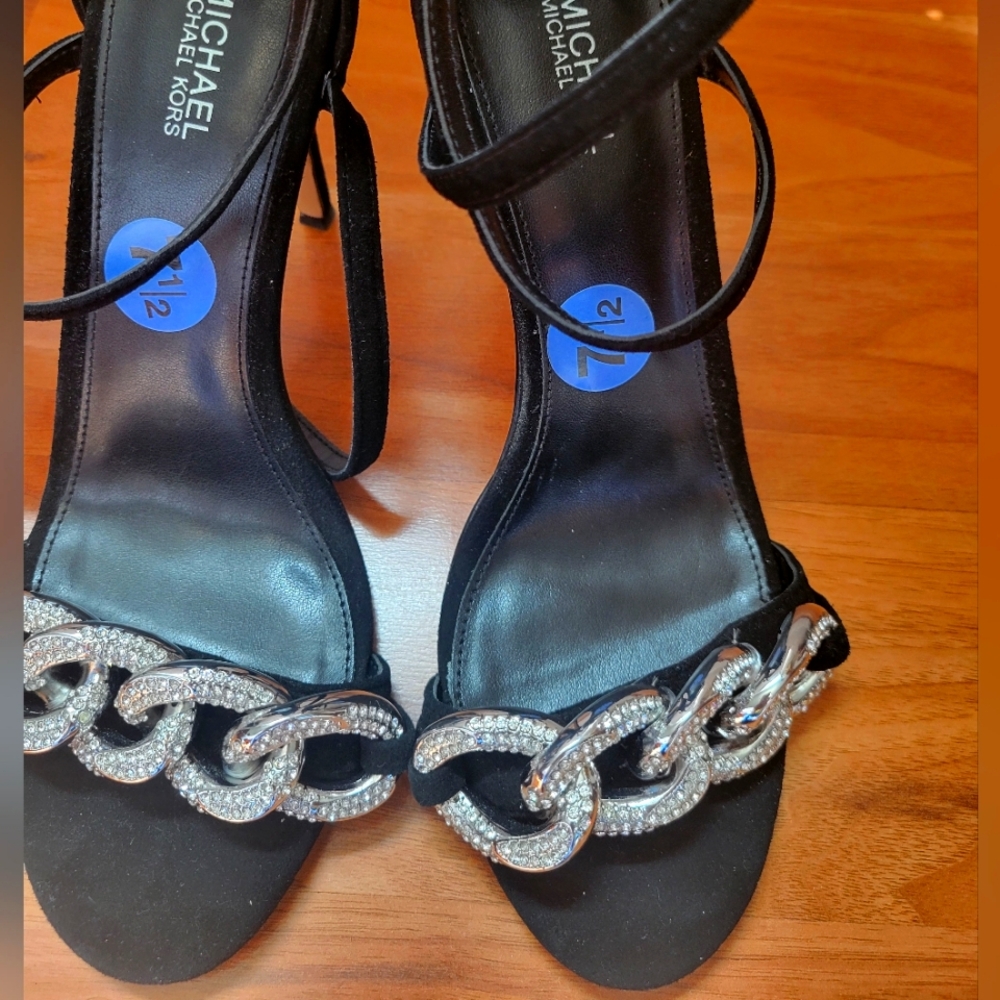Michael Kors Scarlett Pave Chain Heel Sandals Suede black sandals 7.5